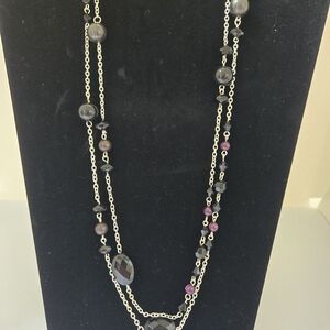 Elegant Silver, Black and Purple Beaded Necklace